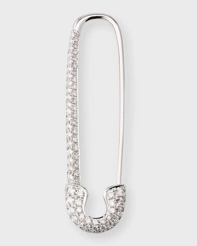 18K Yellow Gold Extra Large Diamond Safety Pin Earring, Single (Right)
